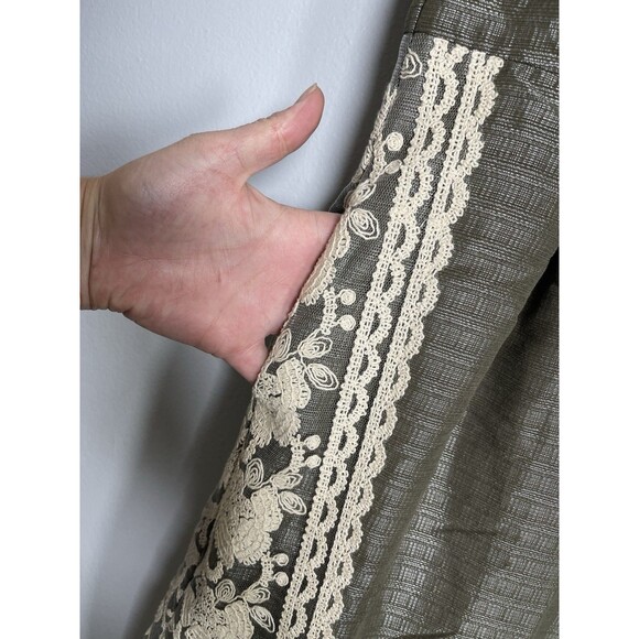 MOULINETTE SOEURS Embroidered Mini Dress Soze 8 Green Cream Anthropologie Linen - Picture 5 of 8